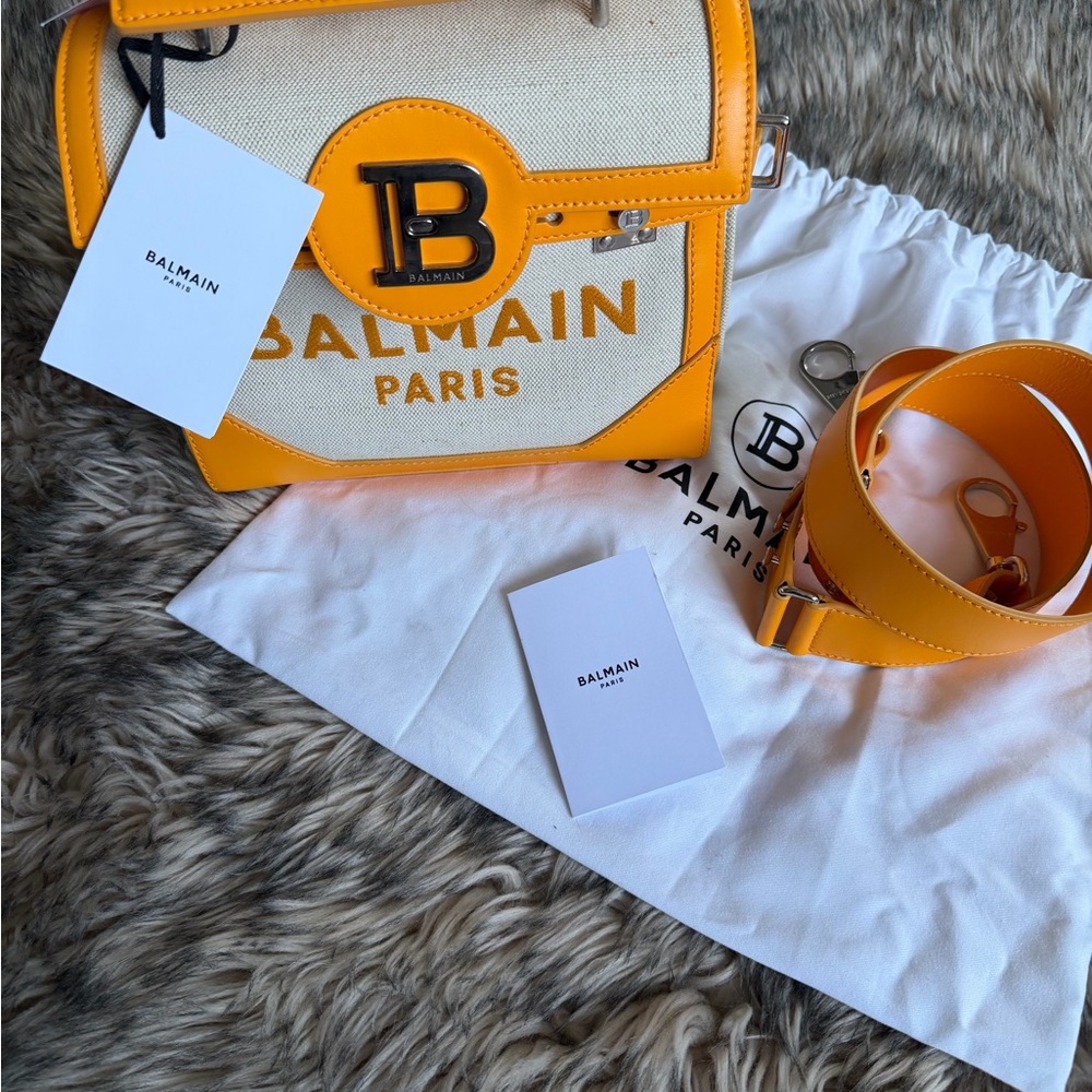 Balmain Yellow and Cream Designer Bag Calfskin new